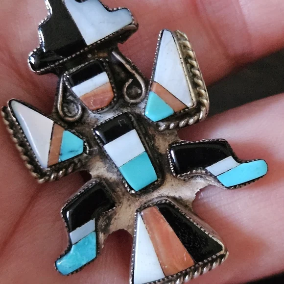 Vintage Navajo Knifewing Inlay Brooch - Picture 3 of 6